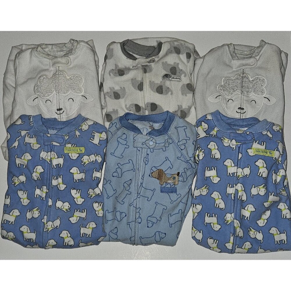 6 Carters Baby Fleece Sleep Sack Lot Pajamas 0-9 Months OS White Sheep Blue Dog